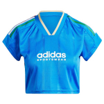 Adidas raidės logotipas V formos i&scaron;kirptė Laisvas megztinis trumpomis rankovėmis T-shirt Moteri&scaron;ki vir&scaron;utiniai drabužiai Mėlynas IX9562 L blue