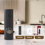 USB įkraunamas druskos pipirų malūnėlis su reguliuojamu elektriniu pipirų miltelių smulkintuvu, &scaron;iurk&scaron;tumo &Scaron;viežiai maltų pipirų virtuvės įrankis