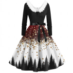 Moteri&scaron;ki mados V formos i&scaron;kirptės kasdieniai liekninantys Kalėdiniai ra&scaron;tuoti ilgomis rankovėmis su plaukų apykakle suknelės XL balta