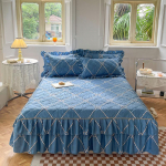Korėjieti&scaron;ko stiliaus dygsniuotas nėriniuotas princesės lovos sijonas &ndash; Sutir&scaron;tintas &scaron;ilku &scaron;ukuotas dulkių nepraleidžiantis lovatiesė 150*200cm Quilted Bed Skirt
