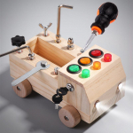 Medinis vaiki&scaron;kas Montessori ankstyvojo ugdymo LED &scaron;viesos, garso ir &scaron;viesos užimtas namelis mechanizmas, atrakinamas maitinimo jungiklis, edukacinis stalo žaislas