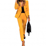 Moteri&scaron;kas puo&scaron;nus 2 dalių verslo kostiumas ilgomis rankovėmis &scaron;varkas ir pie&scaron;tuko formos kelnės laisvalaikio biuro darbo apranga M mėlyna