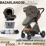 BAZARLAND30.Poussette 3 en 1 B&eacute;b&eacute; Combin&eacute;e Si&egrave;ge-Auto Nacelle Trio R&eacute;versible R&eacute;glable Haute Qualit&eacute; Roues increvables .DEEP GREY