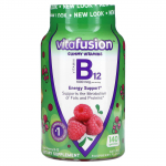 VitaFusion, B12, natūralių aviečių skonio, 1000 mcg, 140 guminukų (500 mcg vienoje guminėje saldainyje)