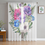 Gėlių augalas Baltas tiulis Permatomos užuolaidos gyvenamojo kambario dekoravimui Užuolaidos kambariui miegamojo virtuvei Voile organza užuolaidos 135W x 114H(cm)