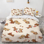 Mielas &scaron;unų antklodžių užvalkalų rinkinys, Dog Corgi Animal Funny Dekoratyvinis 3 dalių patalynės komplektas su 2 pagalvių užvalkalu, Dvi lovos Visas karalienės dydis 200x200cm beige