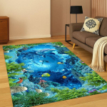 3D Iliuzija Povandeninis Pasaulis Jūros Gyvūnai Ryklys Delfinas Animacinis Kilimas Kilimas Miegamajam Svetainei Sofai Durų Kilimėlis Vaikams Neslystantis 160cm x 200cm