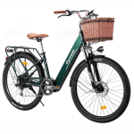 Cysum Cityrun Elektrinis miesto dviratis 26 colių ratai 250W variklis 36V10Ah integruota baterija 60&ndash;80 km didžiausias nuotolis Shimano 7 pavaros žalia