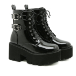 Juodi Gotikiniai Moteri&scaron;ki Batai Rudens Moteri&scaron;ki Ankle Boots Auk&scaron;ti Kulniukai Seksualios Grandinės Punk Stiliaus Lakiruotos Odos Batai &Scaron;aliai Užtrauktukas556 40