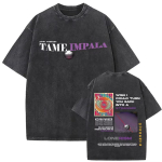 Tame Impala 2026 m. turas Albumas Vintage skalbinti mar&scaron;kinėliai vyrams Hip Hop Goti&scaron;ki mar&scaron;kinėliai Laisvalaikio per dideli trumparankoviai mar&scaron;kinėliai Streetwear L black