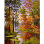 Deimantinio siuvinėjimo tapyba kryželiu siuvinėti vaizdingi rudens medžiai ir ežero namų dekoro rinkinys rankdarbiams 50X70CM