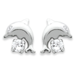 Les Tr&eacute;sors De Lily [J2820] - Boucles Argent 'Tendres Dauphins' blanc argent&eacute; (rhodi&eacute;) - 9x10 mm