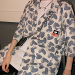 Senoviniai mar&scaron;kiniai Moteri&scaron;ki mados vasaros korėjieti&scaron;ko stiliaus mar&scaron;kinėliai trumpomis rankovėmis su &scaron;irdelės ra&scaron;tais Laisvos kasdienės palaidinės S mėlyna