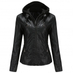 Moteri&scaron;ka dirbtinės odos striukė su nuimamu gobtuvu Motocross Racer Biker Double Zip Slim PU Motociklo trumpas Moto paltas Classic Bomber Vir&scaron;utiniai drabužiai S-4XL M juoda
