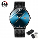 Hannah Martin vyri&scaron;ki kvarciniai laikrodžiai Prabangūs apyrankės vyri&scaron;ki laikrodžiai Geriausios prekės ženklo mados deimantinis kvarcinis laikrodis, plieninis 30 m vandeniui atsparus rankinis laikrodis mėlyna