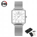 Hannah Martin Moteri&scaron;ki kvarciniai laikrodžiai Japonija Quartz Movement žalias ciferblatas kvadratinių laikrodžių dėklas Madingas rankinis laikrodis Moteri&scaron;ki rožinio aukso laikrodžiai moterims sidabras