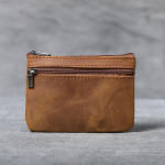 Pirmas sluoksnis Karvės odos Mini Small Change kortelių laikiklis Naujas retro stiliaus rankų darbo odinis vairuotojo pažymėjimas Mai&scaron;elis Moneta Užtrauktukas Krep&scaron;ys plonas Mai&scaron;eliai Piniginė L ruda