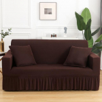 Labai elastingas, tamprus pagalvėlė sofos užvalkalas su sijonu Seersucker sofos užvalkalas Lengvai montuojamas baldų apsaugas 4-seater 235-300cm kava