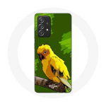 Coque pour Samsung Galaxy A52 Oiseaux de Perruches jaune Fond Vert