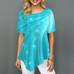 Moteri&scaron;ki didelio dydžio moteri&scaron;ki mar&scaron;kinėliai, balti &bdquo;Meteor&ldquo; du&scaron;o ra&scaron;tai, laisvi laisvalaikio vir&scaron;utiniai moteri&scaron;ki netaisyklingi vasariniai drabužiai 5XL &scaron;viesiai mėlyna spalva