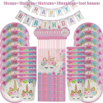 Vienaragio dekoravimas Gimtadienio vakarėlio dekoravimas Vaikams Vienaragis Vienkartinių stalo reikmenų rinkinys Unicornio Baby Shower Gimtadienio vakarėlio reikmenys 16 guests set-B