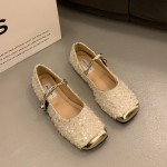 Moteri&scaron;ki &bdquo;Mary Jane Flats&ldquo; batai su dirželiu ant kulk&scaron;nies Patogūs neslystantys kvadratiniai laisvalaikio batai su blizgučiais Moteri&scaron;ki suknelės batai vakarėliui