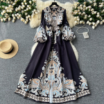 Prancūzi&scaron;kos Retro Eleganti&scaron;kos Ilgos Suknelės Moterims Teismo Stiliaus Spausdintos Paislėjusios &Scaron;ventinės Suknelės Moterims Lieknos A-linijos V-kaklo Ilgos Suknelės M juoda