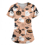 Women's Fashion V-Neck Short Sleeve With Pocket Halloween Printed T-Shirt Top XL &scaron;afranas