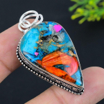 Spiny Oyster Gemstone Handmade 925 Sterling Silver Jewelry Pendant 2.25 n8v19