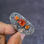 Natural Carnelian Gemstone Handmade 925 Sterling Silver Jewelry Ring Size 8 h1h37
