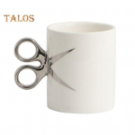 Keraminis puodelis su žirklių rankena 350 ml naujovi&scaron;kas kirpėjo ar kirpėjos arbatos kavos puodelis dovana spalvinga glazūra amatinis puodelis balta