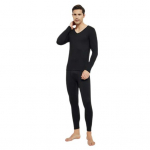 2 vnt./komplektas Žieminis vyri&scaron;kų terminių apatinių komplektas V kaklo ilgomis rankovėmis &scaron;iltas storas pliu&scaron;as Besiūlis grynos spalvos Slim Fit elastingas vyri&scaron;kas pižamos komplektas sportinis sportinis kostiumas XXL juoda