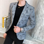 Auk&scaron;tos kokybės vyri&scaron;kas pavasario mados &scaron;varkas su korėjieti&scaron;kais ra&scaron;tais plonas, formalus vestuvių vakarėlio i&scaron;leistuvių kostiumas M tamsiai pilka spalva