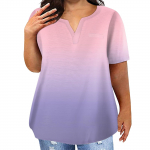 Women's Large Size T-Shirt Casual Solid Color V-Neck Short Sleeve Pocket Top XL