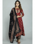 Moteri&scaron;ka tunika Anarkali Kurta Pant Dupatta rinkinys Indijos Bolivudo dizainerio Kurti Salwar kostiumo suknelė M raudona