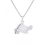 Pendentif Enfants - L&Eacute;A & ARTHUR - Tortue - Or Blanc 375 - Bijou Anallergique - Sac Cadeau
