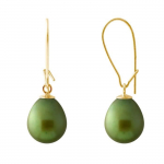 Auskarai - PERLINEA - Tikri gėlo vandens perlai 9-10 mm - Intense Green - 9 Cts geltonas auksas - AAA+