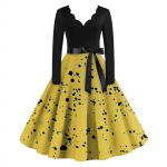 Laisvalaikio madinga moteri&scaron;ka suknelė su V formos i&scaron;kirpte ilgomis rankovėmis retro ta&scaron;kiniu ra&scaron;tu L armijos žalia spalva