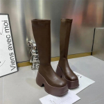 Rudens ir žiemos komforto moteri&scaron;ki madingi ilgaauliai batai su užtrauktuku, moteri&scaron;ki seksualūs eleganti&scaron;ki platforminiai bateliai, 9 cm storio apačia, moteri&scaron;ki riterių bateliai 35 smėlis