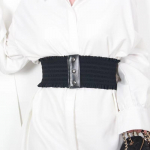 Ruffles platus diržas su triguba sagtimi Eleganti&scaron;ka elastinga juosmens juosta Dekoratyvinė suknelės juosta moterims Didelis dydis one size juoda