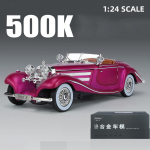 1/24 Benz 500K klasikinis senovinis automobilinis žaislas vaikams Lietaus lydinio miniatiūrinis modelis Sound Light kolekcija Gimtadienio dovana vaikui