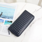 Odinė pintinė ilga daug skyrelių piniginė Paprasta verslo rankinė su užtrauktuku Horizontalus didelis banknotų dėklas 20x10x2 juoda