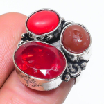 Garnet, Coral Handmade 925 Sterling Silver Jewelry Ring Size 6 z4f01