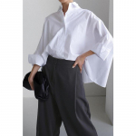 Moteri&scaron;ki pavasario ir vasaros mar&scaron;kiniai ilgomis rankovėmis Moteri&scaron;ki korėjieti&scaron;ko stiliaus laisvi didelio dydžio balti pelerino tipo &scaron;ik&scaron;nosparnio rankovių mar&scaron;kiniai XL balta