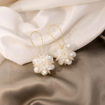 1Pair Exaggeration Elegant Long Flower Earrings Hand-Made Earrings Shiny Sweet Jewelry Wedding Party Gift