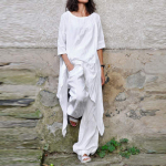 Moteri&scaron;kas medvilninis lino rinkinys Vintage Fashion netaisyklingas vir&scaron;us su auk&scaron;tu juosmeniu plačiomis kelnėmis 2 dalių rinkinys Atsitiktinis eleganti&scaron;kas moteri&scaron;kas vienspalvis rinkinys XXXL