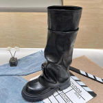 Platforma Moteri&scaron;ki Stori Auk&scaron;ti Batai Odiniai Madingi Ilgi iki Kelio Vidutinio Kulno Batai 2025 Tendencija Dizainerio Gotikiniai Žieminiai Motociklininkų Botas De Mujer 40 juoda