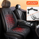 2 vnt. 12V-24V &scaron;ildomos automobilio priekinės sėdynės pagalvėlės žiemai, &scaron;ildymo padėklas, nugaros &scaron;ildytuvas, juoda