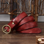 Mada Natūralios Odos Varinė Sagtis Džinsų Diržas Natūralios Odos Karvės Odos Apvali Sagtis Ins Moteri&scaron;kas Diržas 115cm raudona