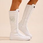 Moteri&scaron;ki ilgi ankle boots, mergaičių madingi ir patogūs auk&scaron;takulniai canvas batai, tinkami vakarėliams ir kasdieniams pasivaik&scaron;čiojimams 43 balta